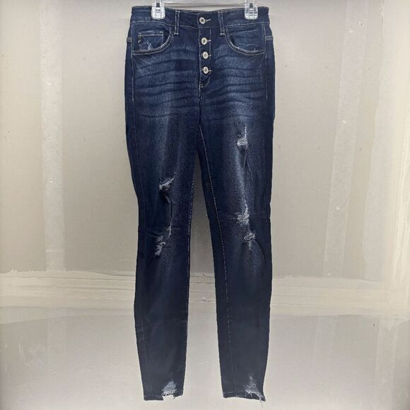 KANCAN Los Angeles Button Fly Skinny Jeans KC6192D Distressed Stretch Size W5/27 - Picture 1 of 9